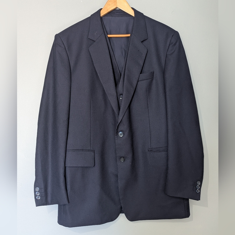 Oleg Cassini 3-piece Men's Navy Blue‎  Single-Breasted Suit Pure New Wool Poland
